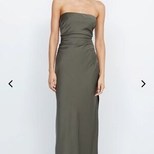 bec + bridge eternity strapless maxi dress, dark willow